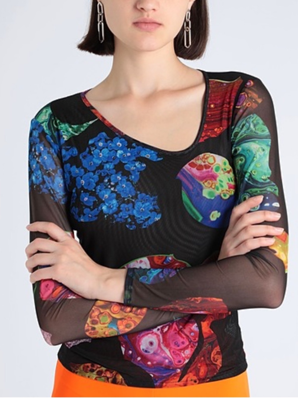 Desigual Arles Christian Lacroix Floral Mesh Top sz small sheer artsy colorful